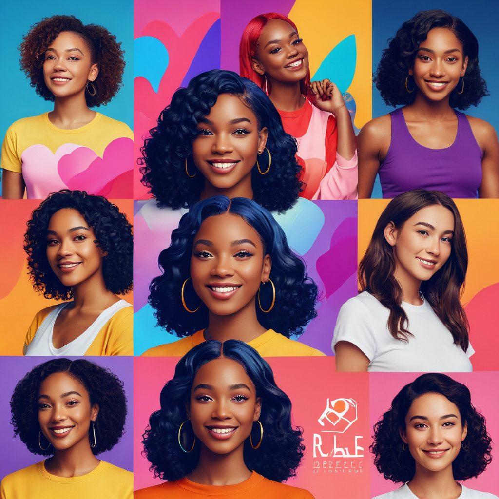 A diverse group of strong, confident female creators in various video production settings, showcasing their unique styles and talents. The background features vibrant streaming platforms and love-themed graphics to represent online romance. Each woman is engaged with her audience through interactive screens, celebrating their impact on the digital world. The scene is bright and uplifting, emphasizing empowerment and creativity. vibrant colors. dynamic composition.